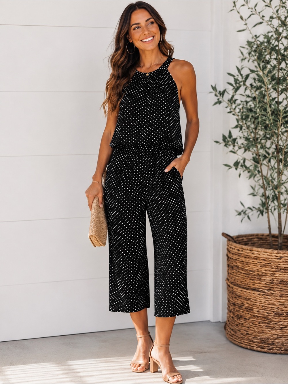Rolla Coster Black Polka Dot Cropped Jumpsuit
